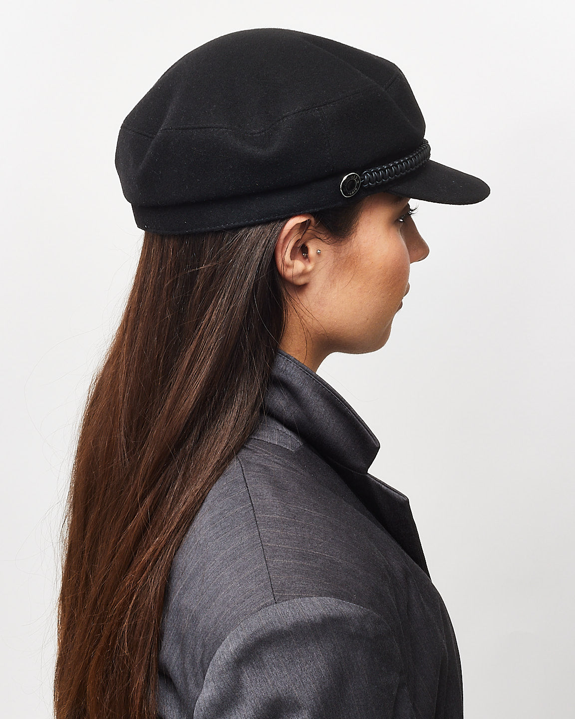 Hermès Black Braided Trim Cashmere Deauville Cap - 58