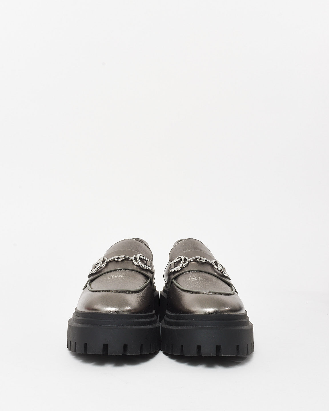 Stuart Weitzman Gunmetal Leather Chunky Loafers - 9B