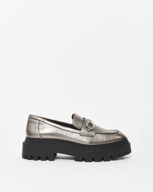 Stuart Weitzman Gunmetal Leather Chunky Loafers - 9B