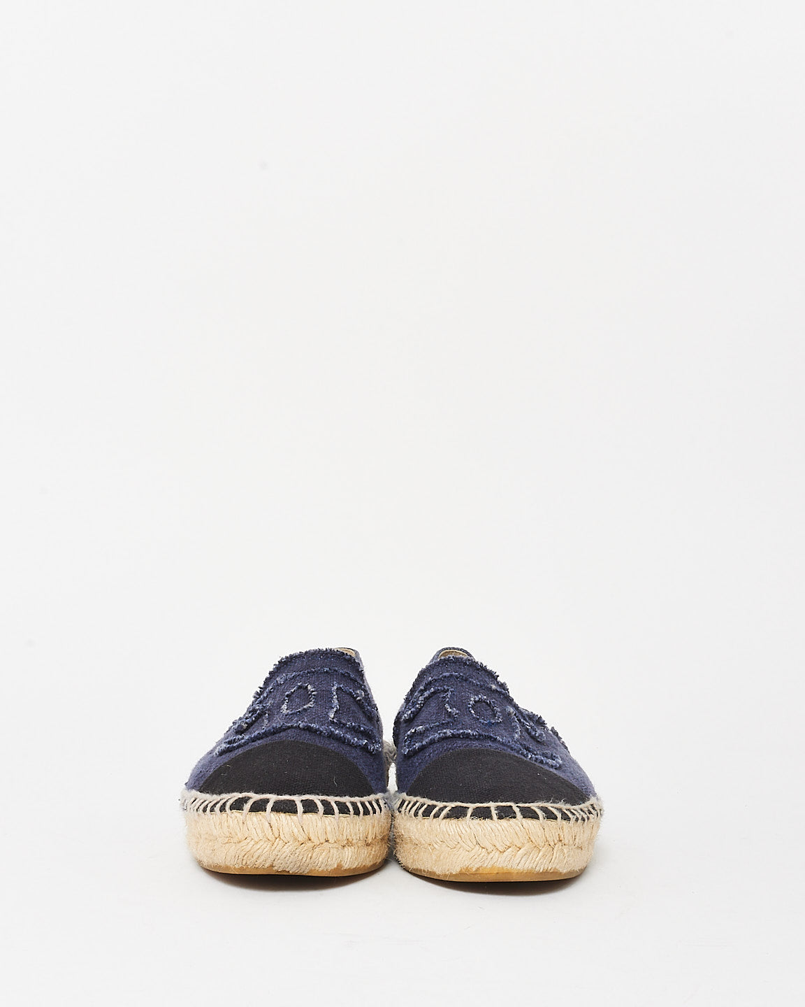 Chanel Navy Blue Denim Canvas Logo Espadrilles - 38