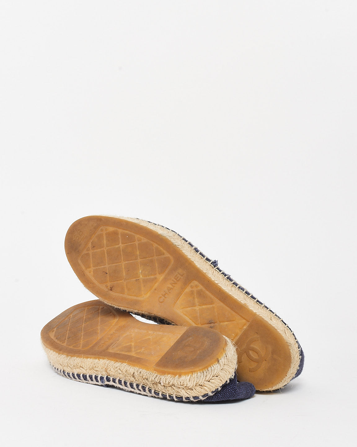 Chanel Navy Blue Denim Canvas Logo Espadrilles - 38