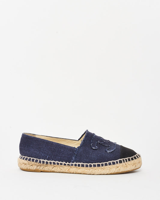 Chanel Navy Blue Denim Canvas Logo Espadrilles - 38