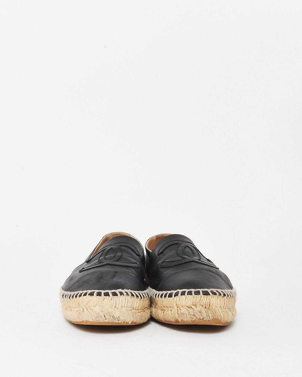 Chanel Black Leather Logo Espadrilles - 38