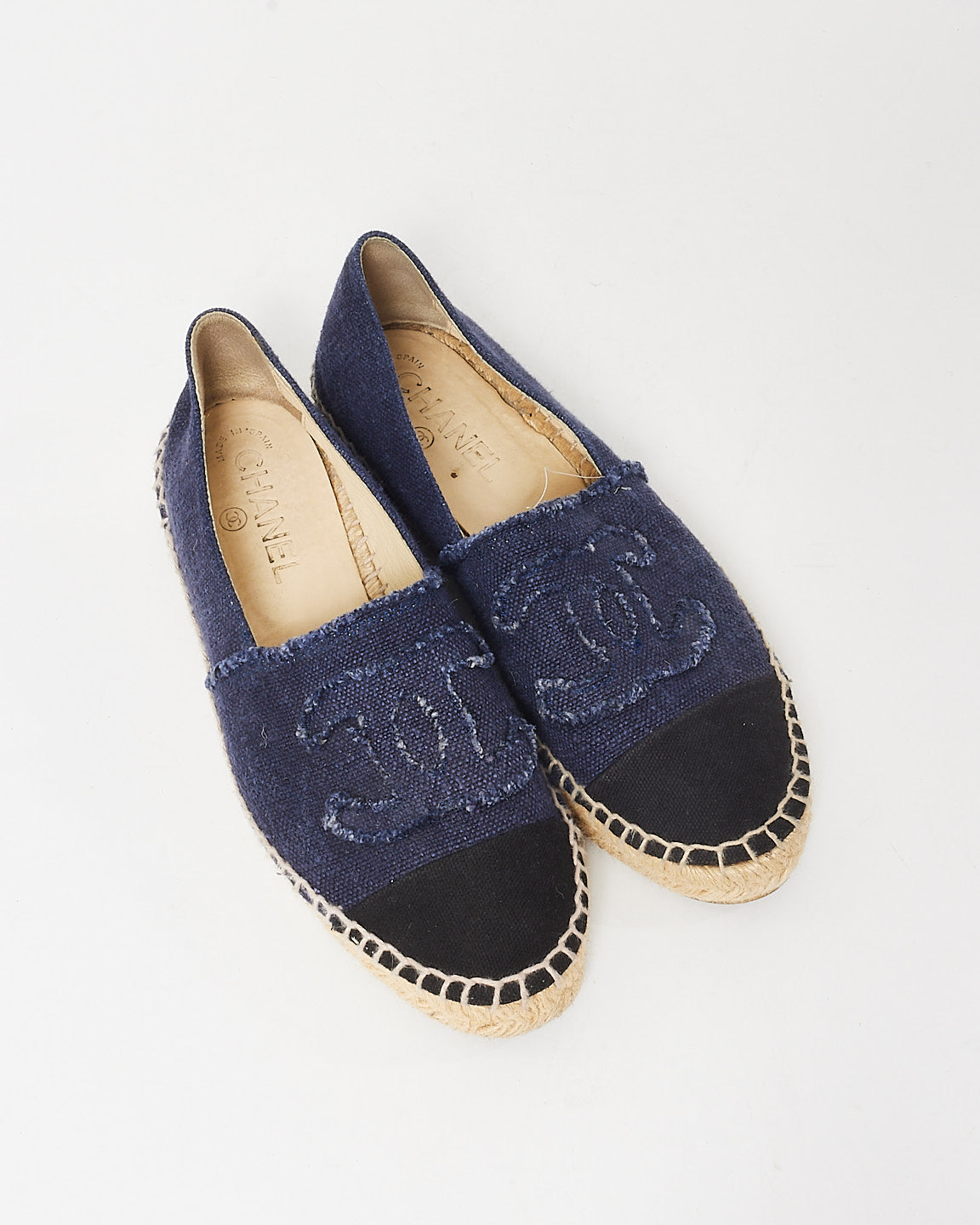 Chanel Navy Blue Denim Canvas Logo Espadrilles - 38