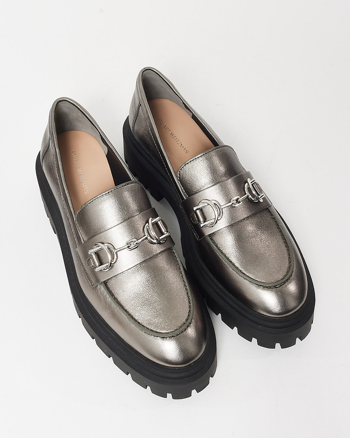 Stuart Weitzman Gunmetal Leather Chunky Loafers - 9B