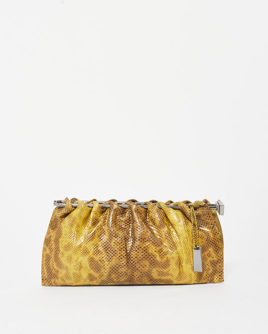 Gucci Vintage Yellow Python Leather Karung Frame Clutch