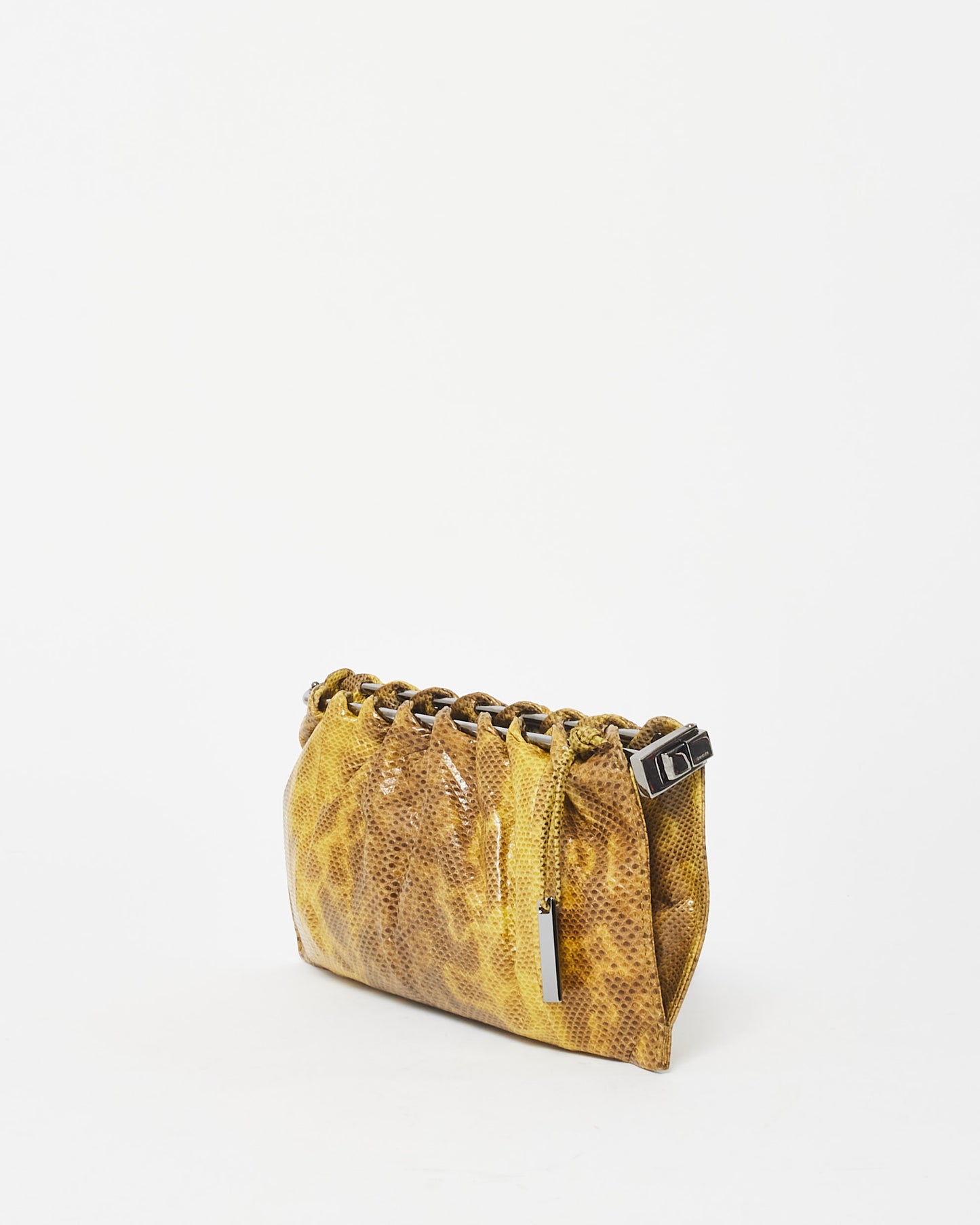 Gucci Vintage Yellow Python Leather Karung Frame Clutch