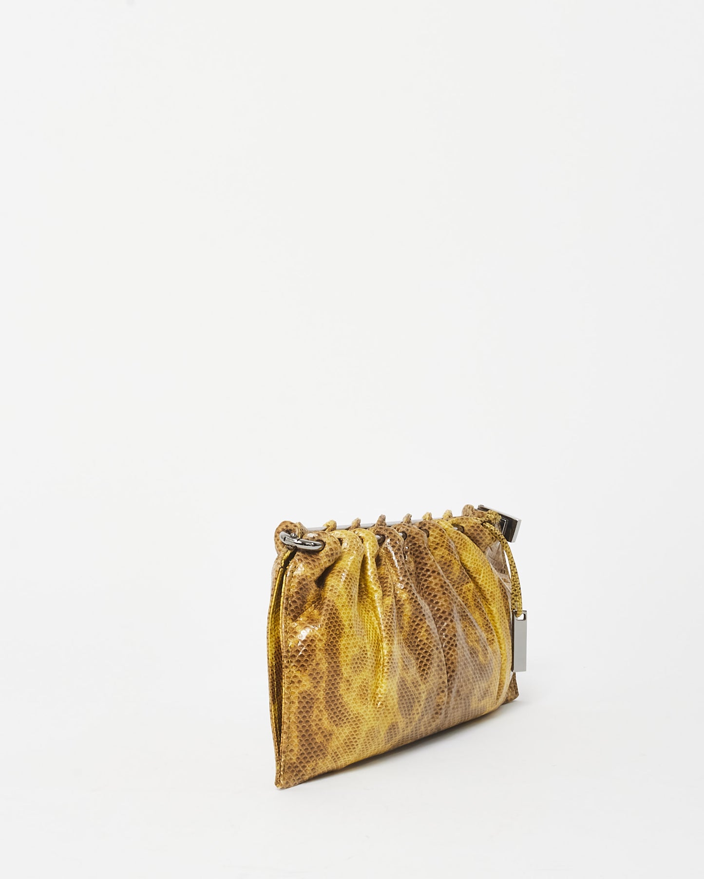 Gucci Vintage Yellow Python Leather Karung Frame Clutch