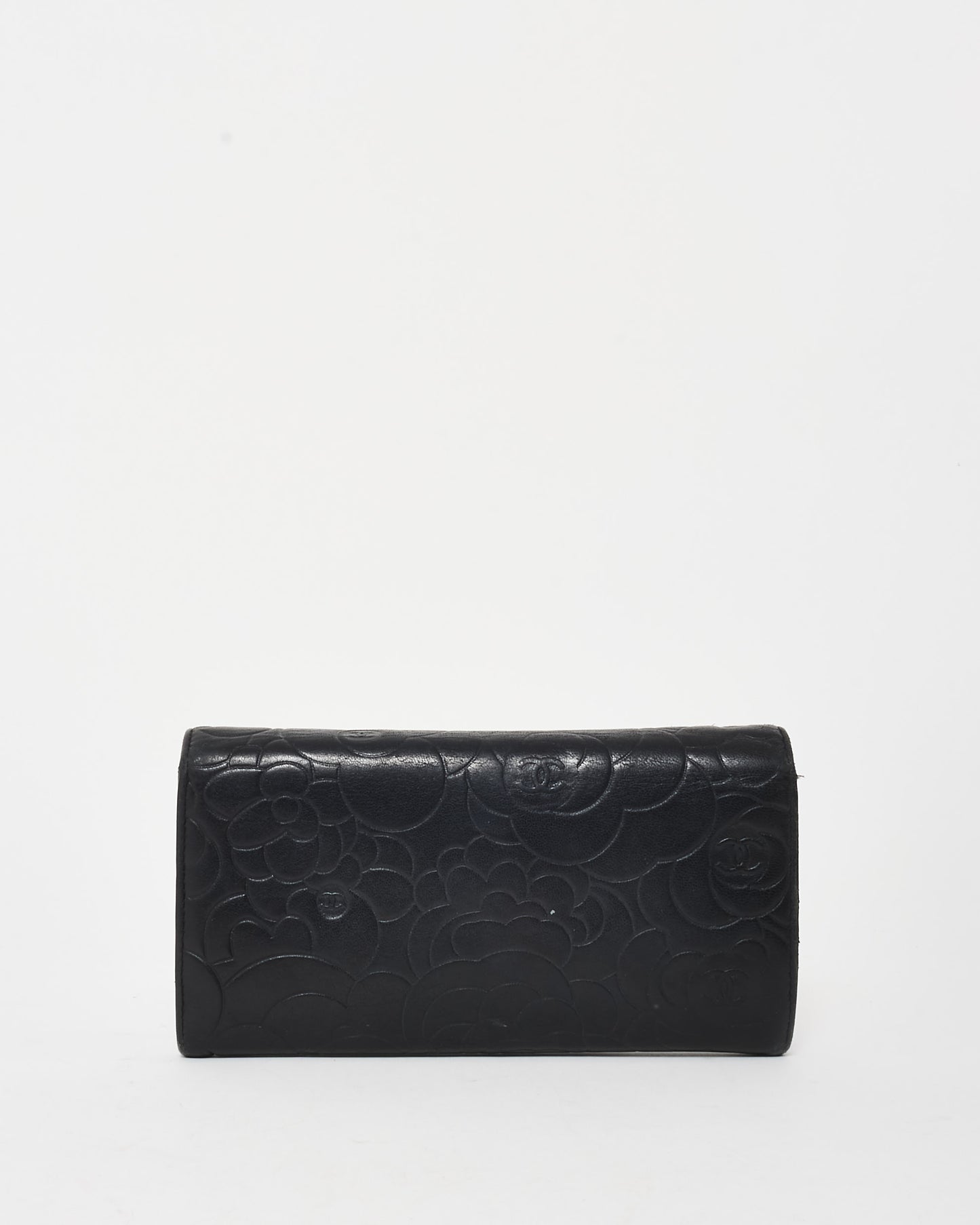 Chanel Black Lambskin Leather Camelia Flap Wallet