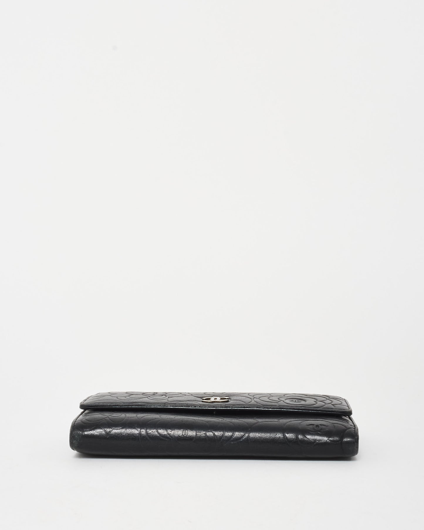 Chanel Black Lambskin Leather Camelia Flap Wallet