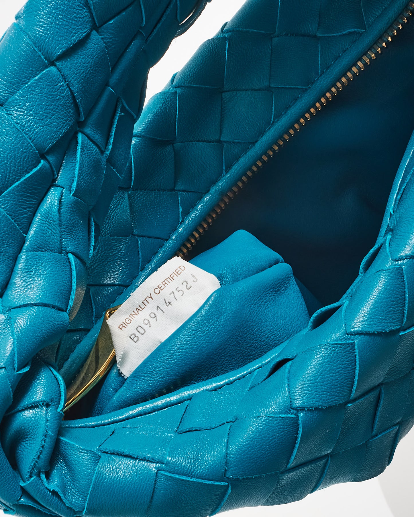 Bottega Veneta Teal Blue Intrecciato Leather Mini Jodie Bag