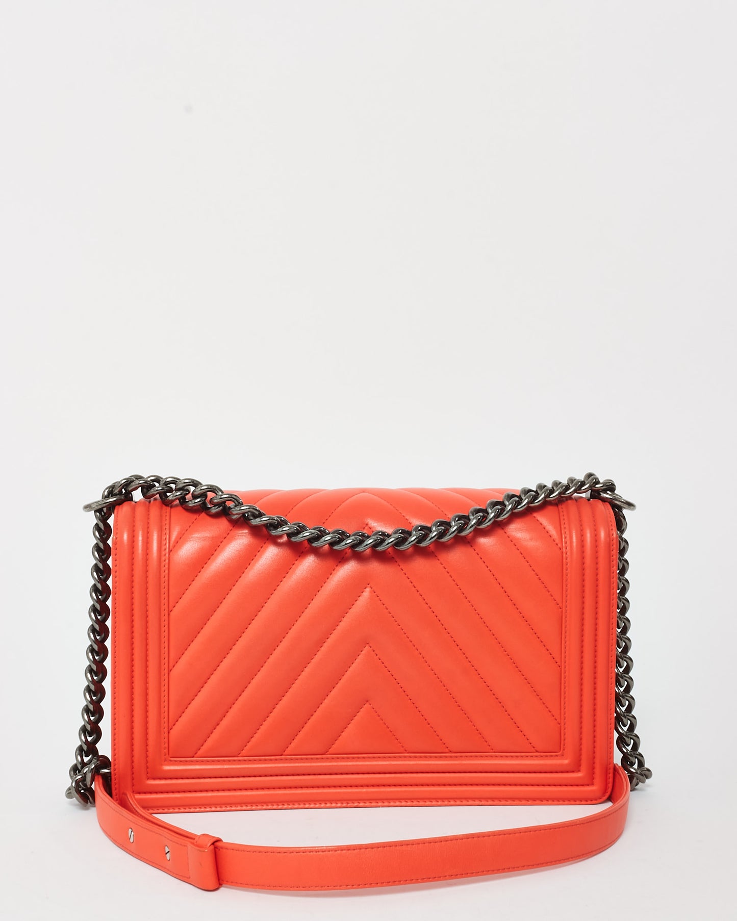 Chanel Coral Chevron Lambskin Leather GMHW Medium Boy Bag