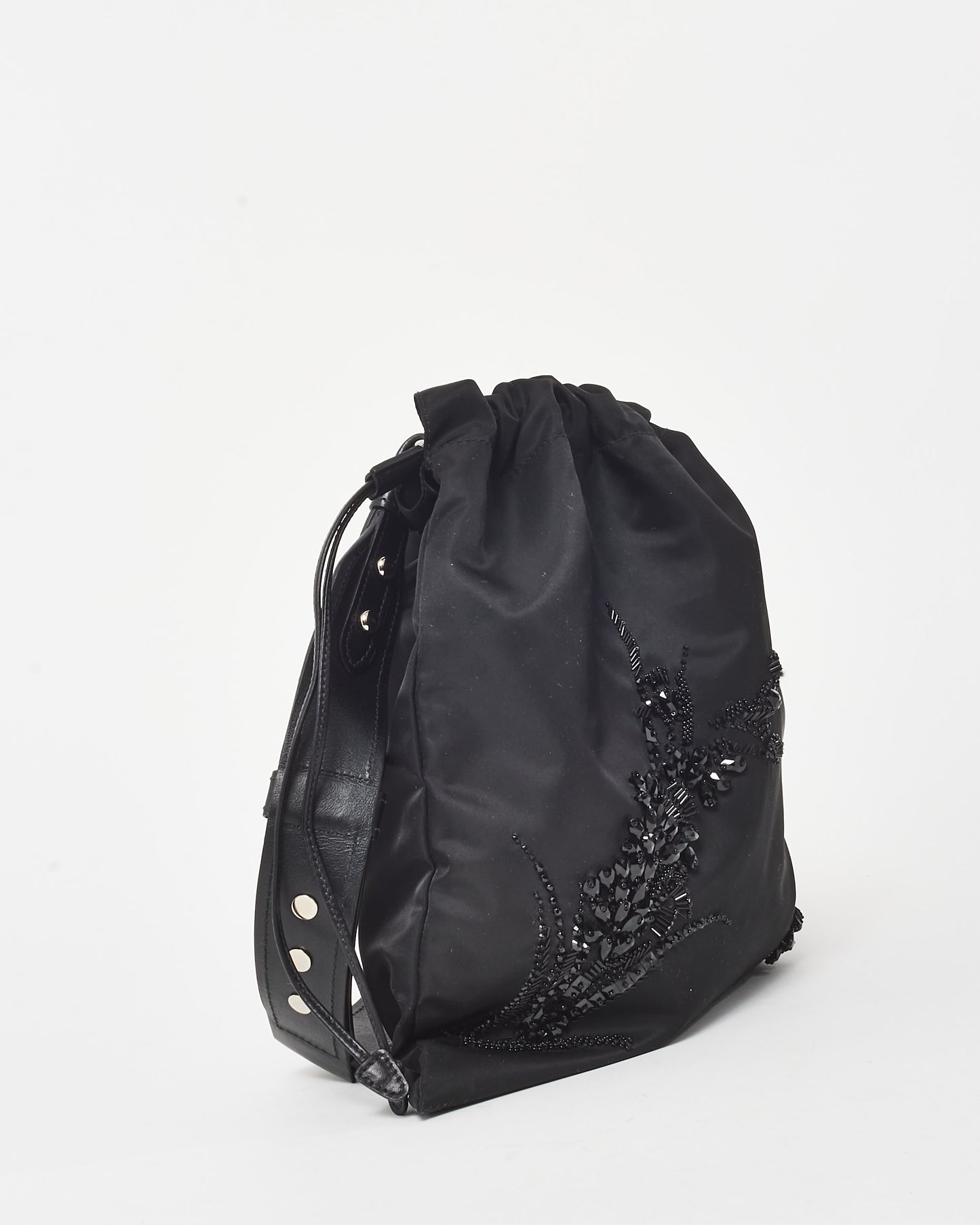 Prada Black Nylon Embellished Drawstring Logo Tote Bag