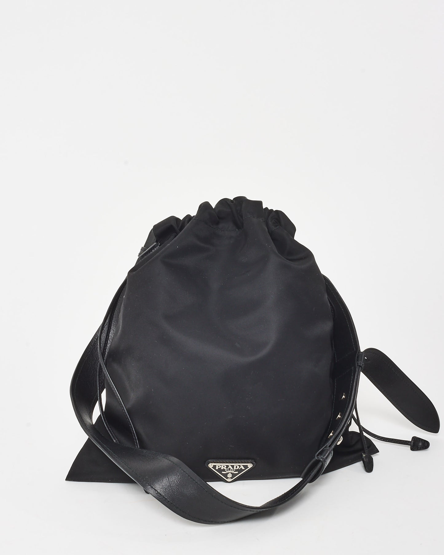 Prada Black Nylon Embellished Drawstring Logo Tote Bag