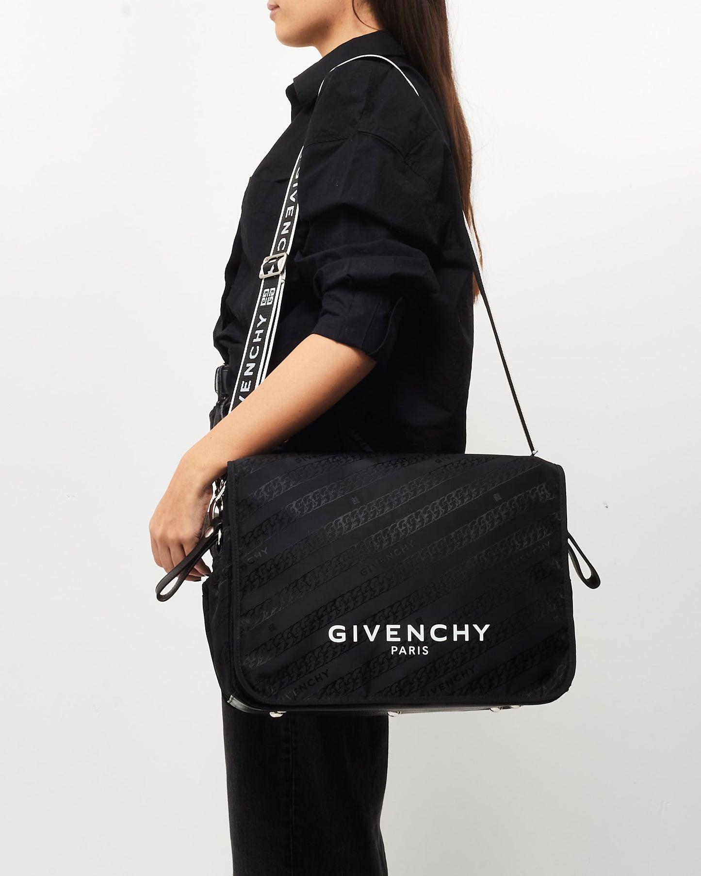 Givenchy Black 
White Nylon Logo Diaper Bag