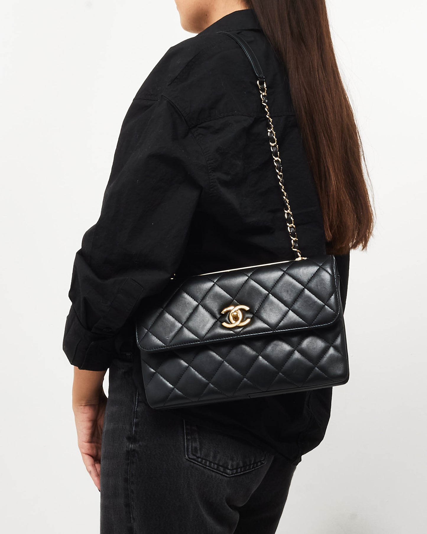 Chanel Black Lambskin Leather Trendy CC Flap Shoulder Bag