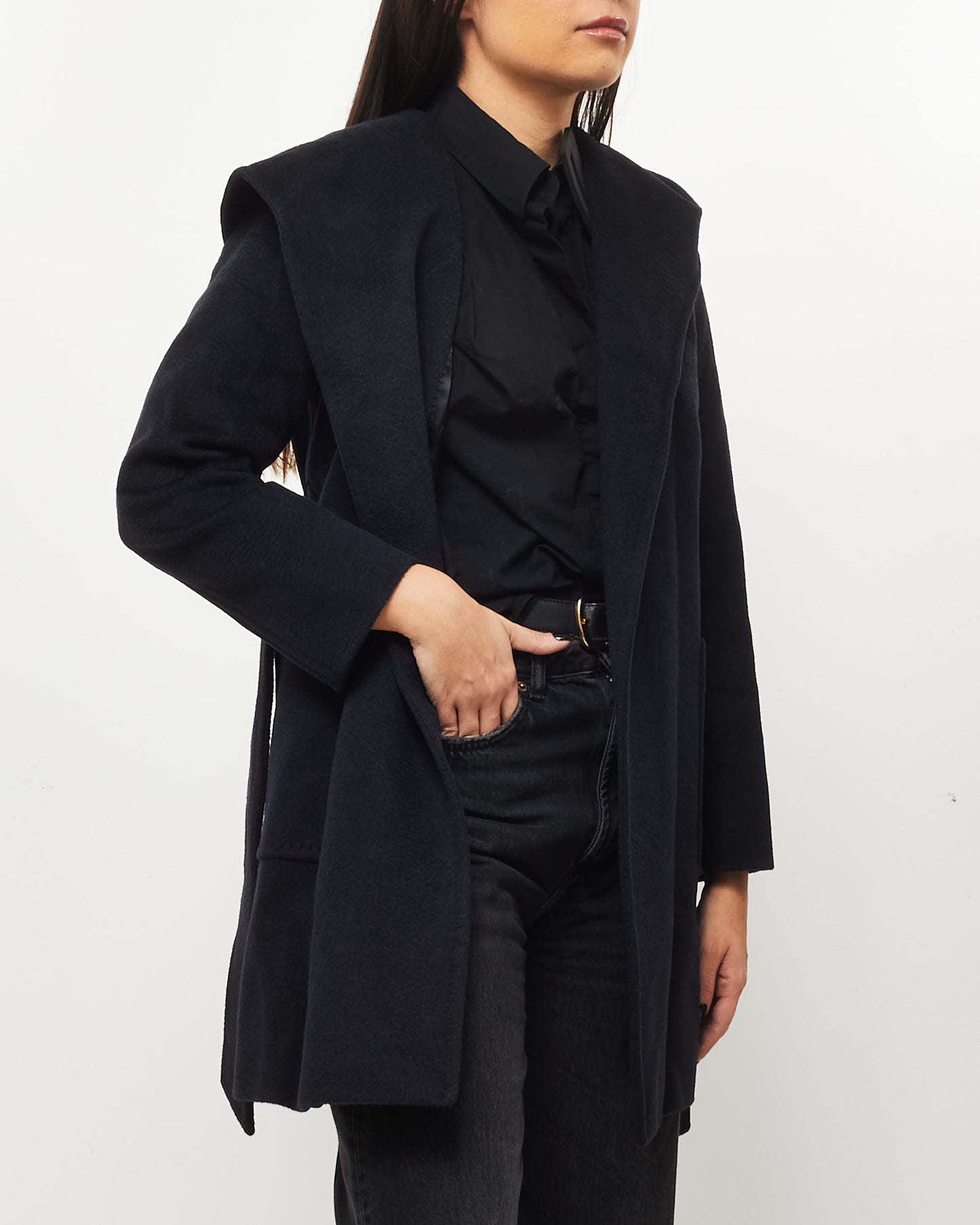 Max Mara Navy Wool Rialto Belted Coat - 0