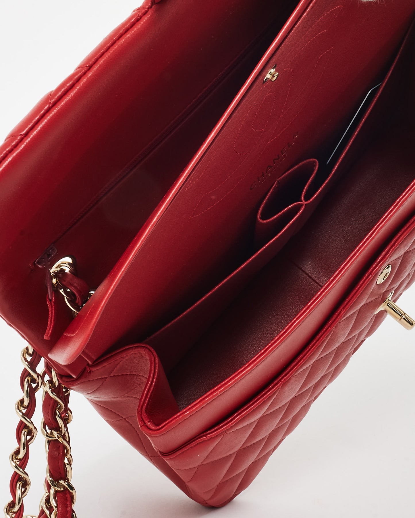 Chanel Red Lambskin Leather CPHW Jumbo Classic Double Flap Bag