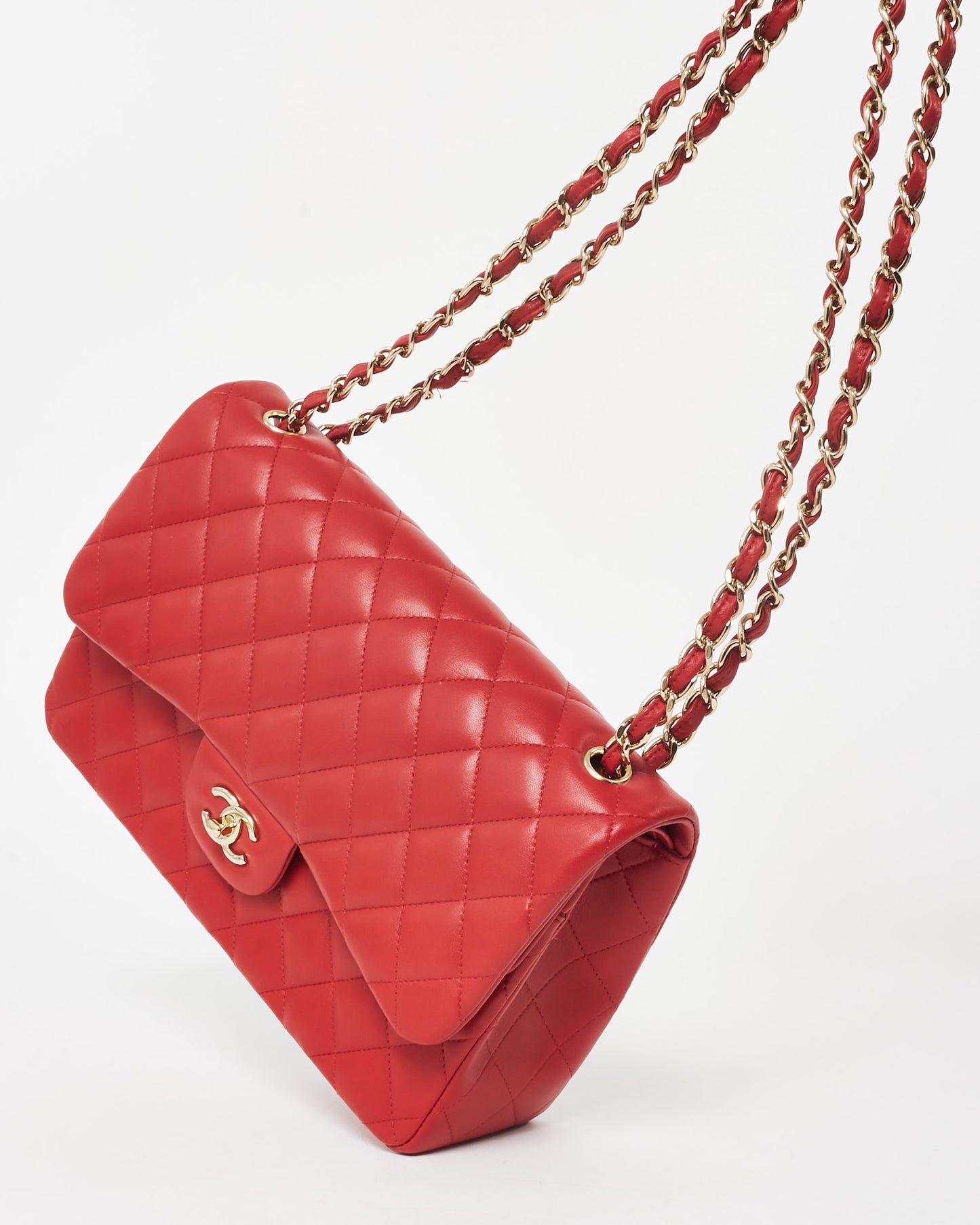 Chanel Red Lambskin Leather CPHW Jumbo Classic Double Flap Bag