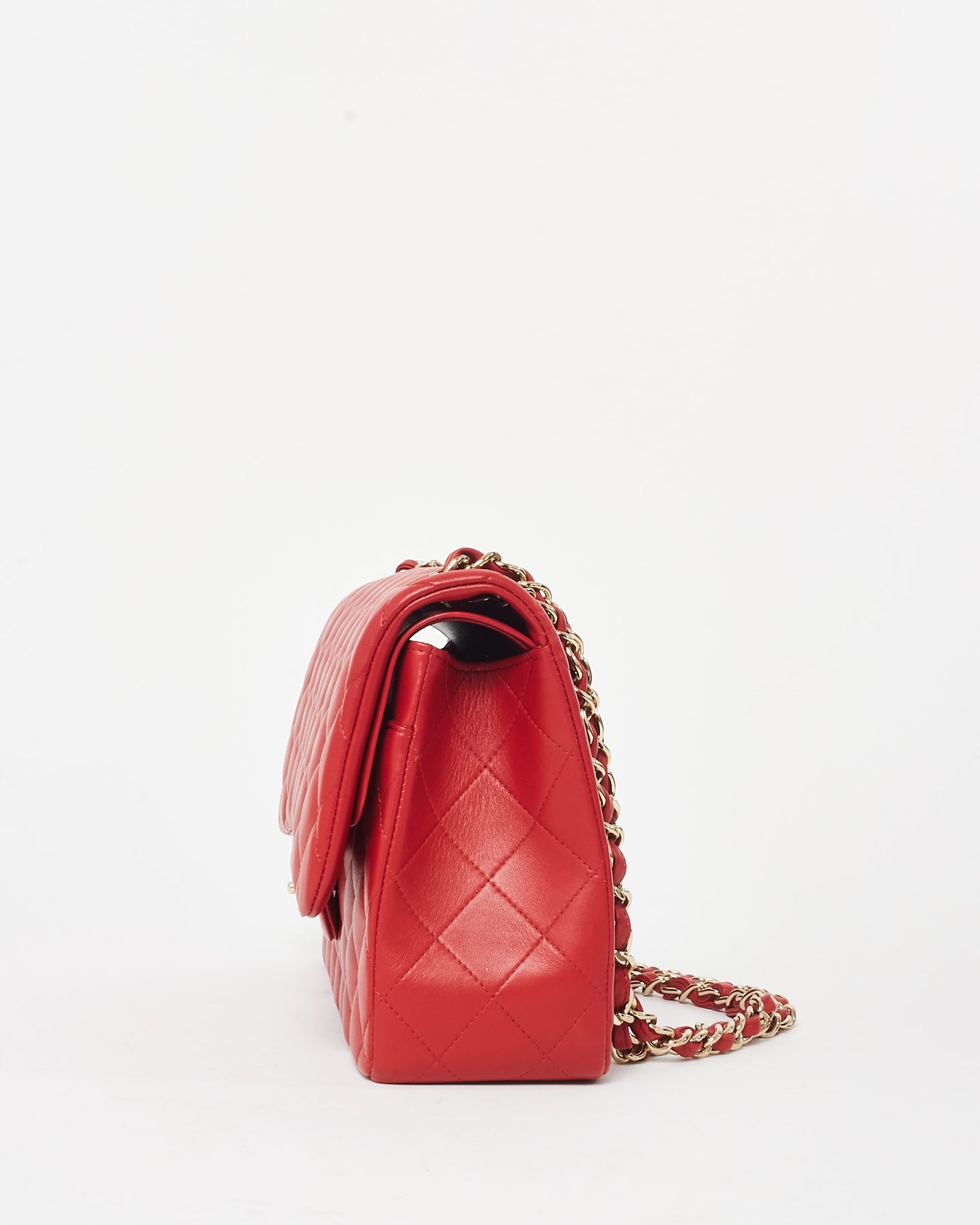 Chanel Red Lambskin Leather CPHW Jumbo Classic Double Flap Bag