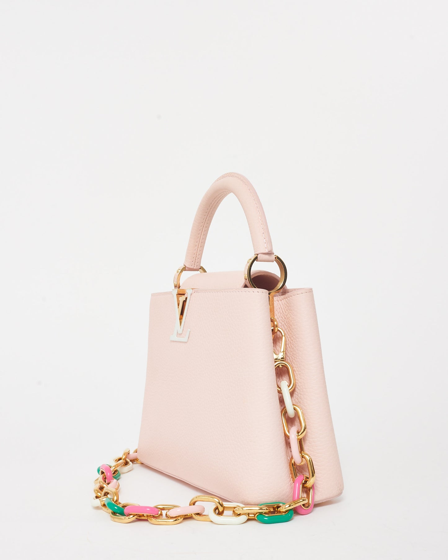 Louis Vuitton Light Pink Grained Leather Capucines BB Bag