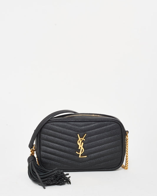 Saint Laurent Black Grained Leather GHW Mini Lou Crossbody Bag