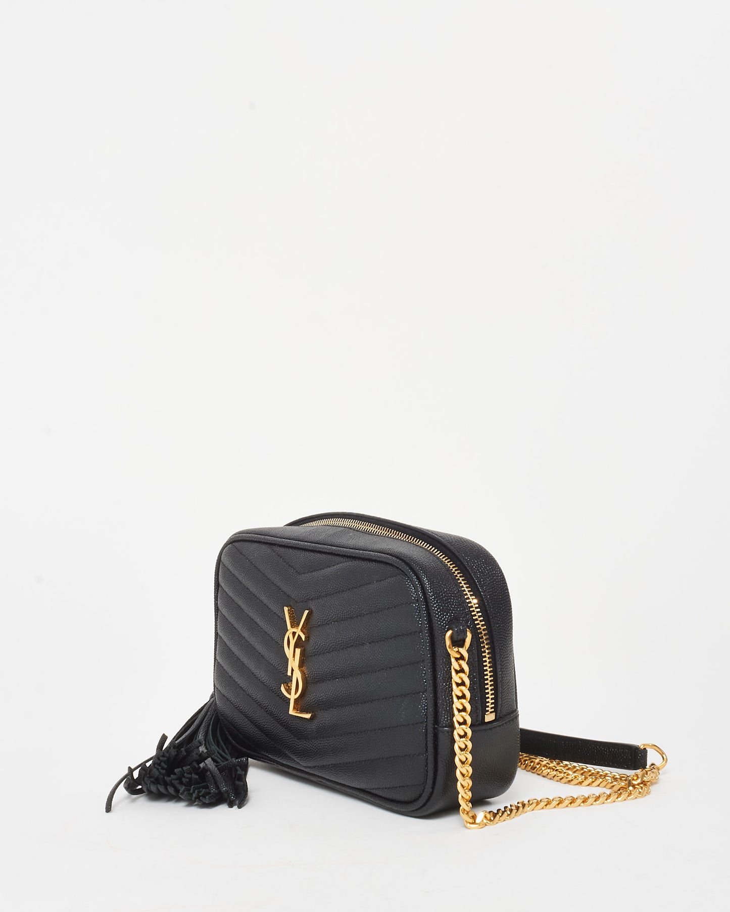 Saint Laurent Black Grained Leather GHW Mini Lou Crossbody Bag