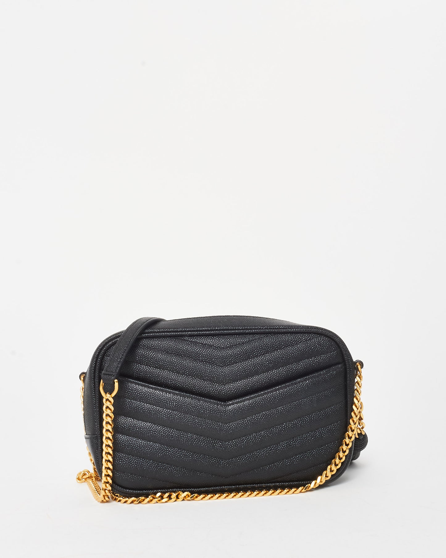 Saint Laurent Black Grained Leather GHW Mini Lou Crossbody Bag