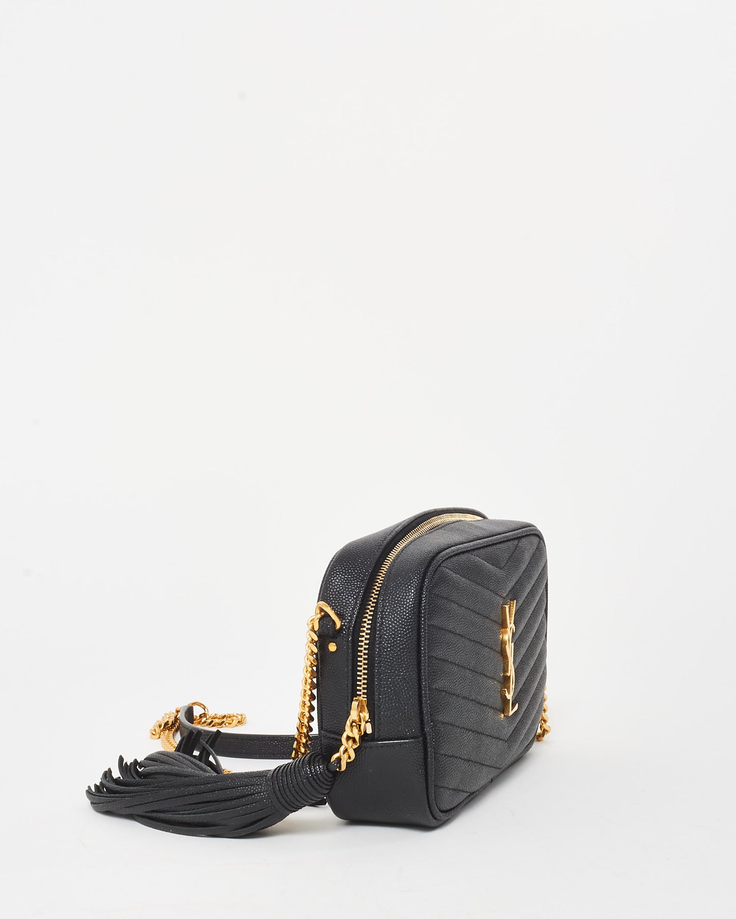 Saint Laurent Black Grained Leather GHW Mini Lou Crossbody Bag