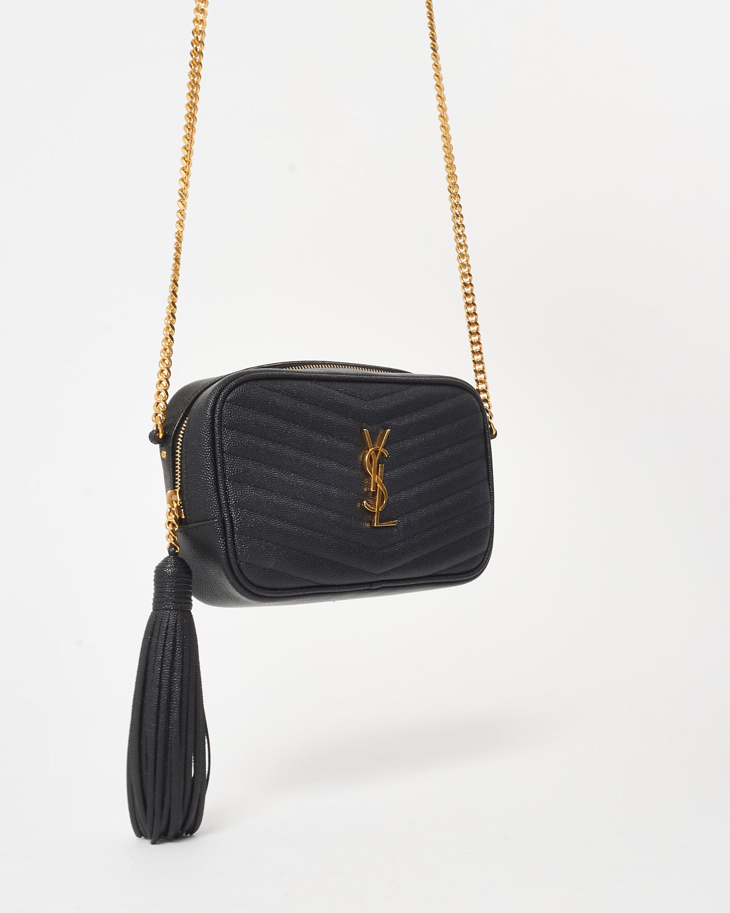 Saint Laurent Black Grained Leather GHW Mini Lou Crossbody Bag