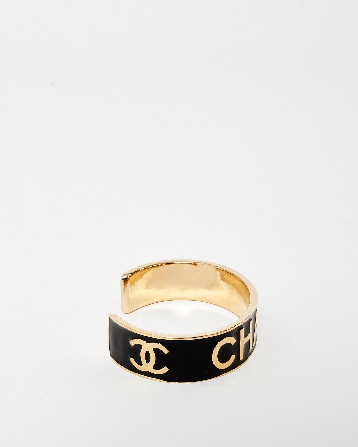 Chanel Gold 
Black Enamel Logo 2022 Cuff - S