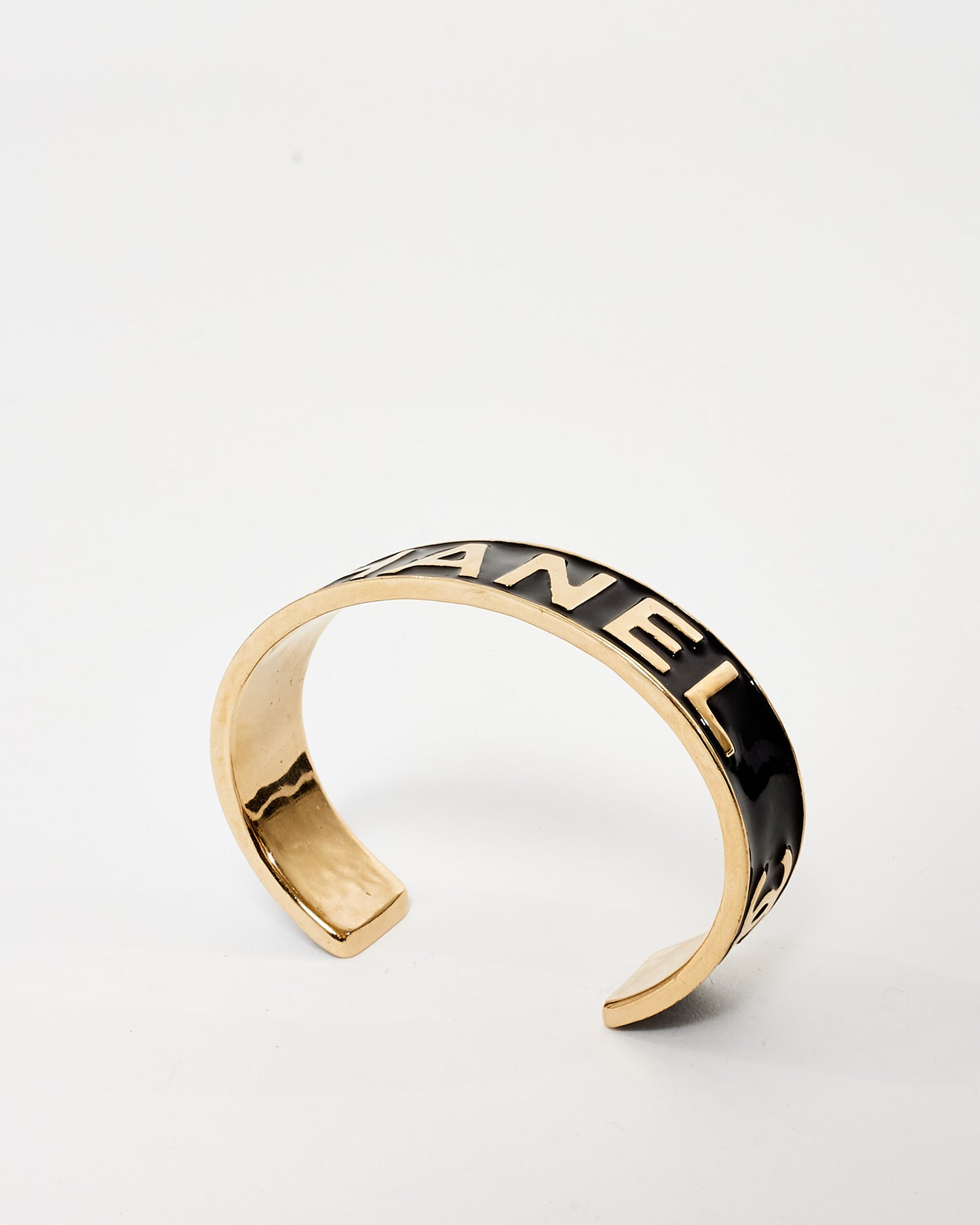 Chanel Gold 
Black Enamel Logo 2022 Cuff - S