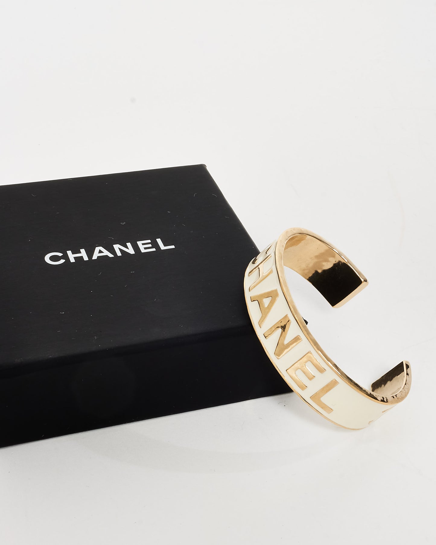 Chanel Gold 
White Enamel Logo 2022 Cuff - M