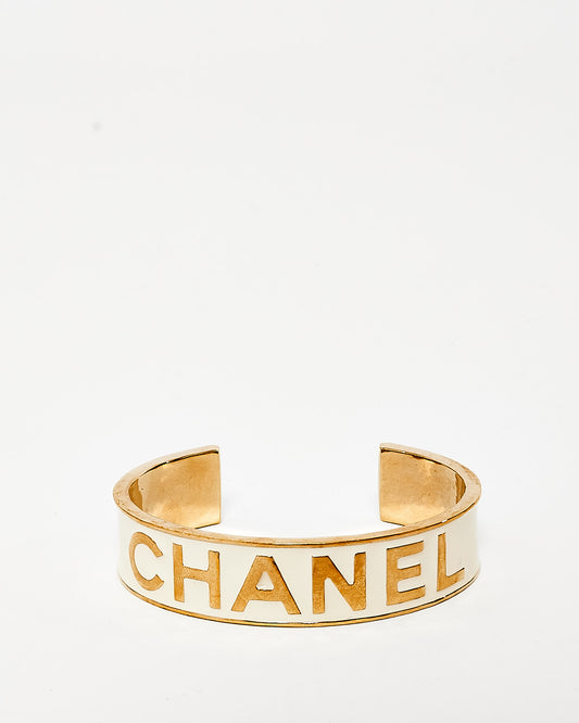 Chanel Gold 
White Enamel Logo 2022 Cuff - M