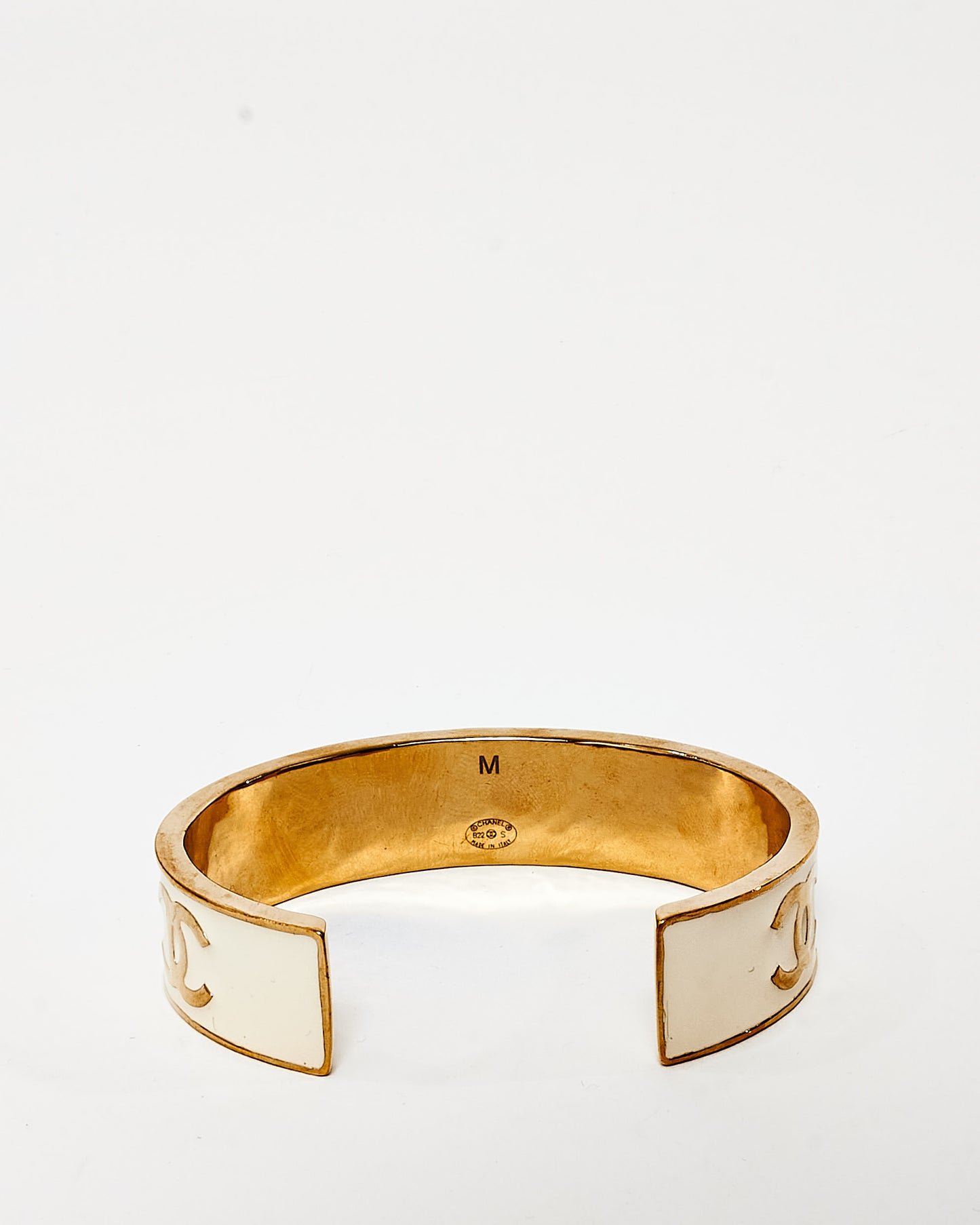 Chanel Gold 
White Enamel Logo 2022 Cuff - M