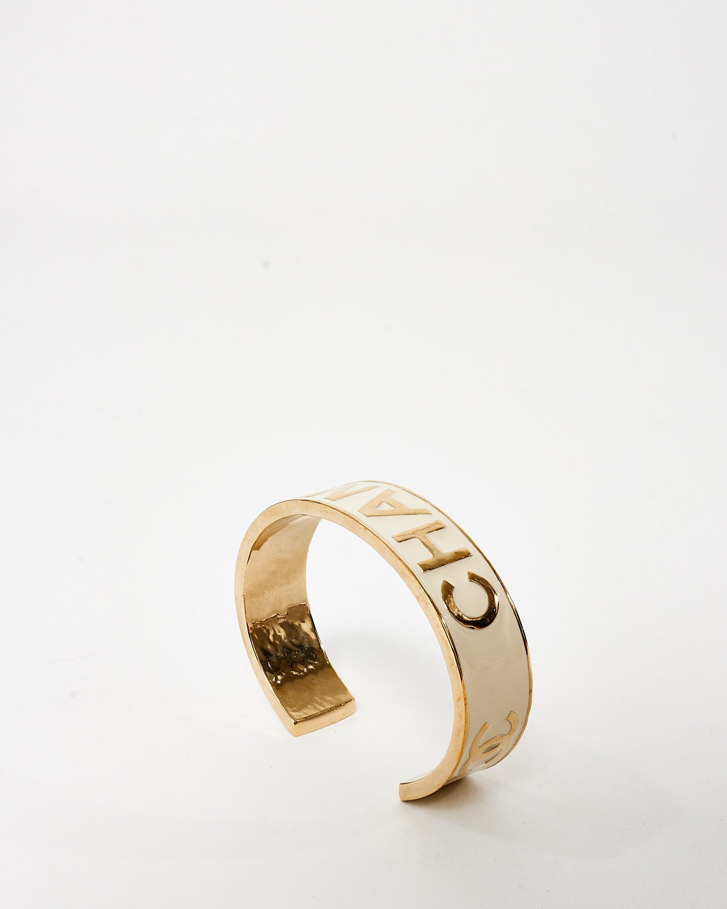 Chanel Gold 
White Enamel Logo 2022 Cuff - M