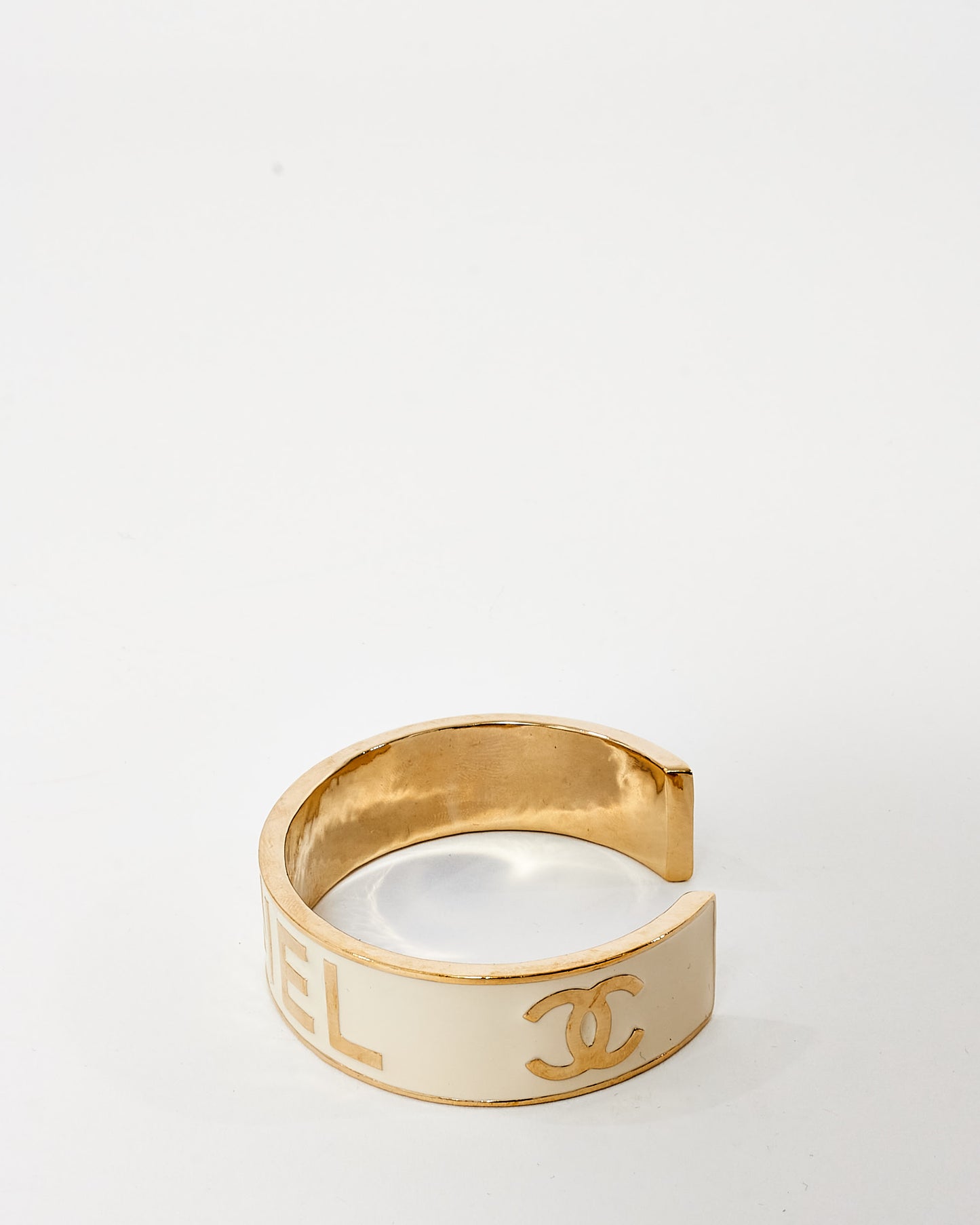 Chanel Gold 
White Enamel Logo 2022 Cuff - M