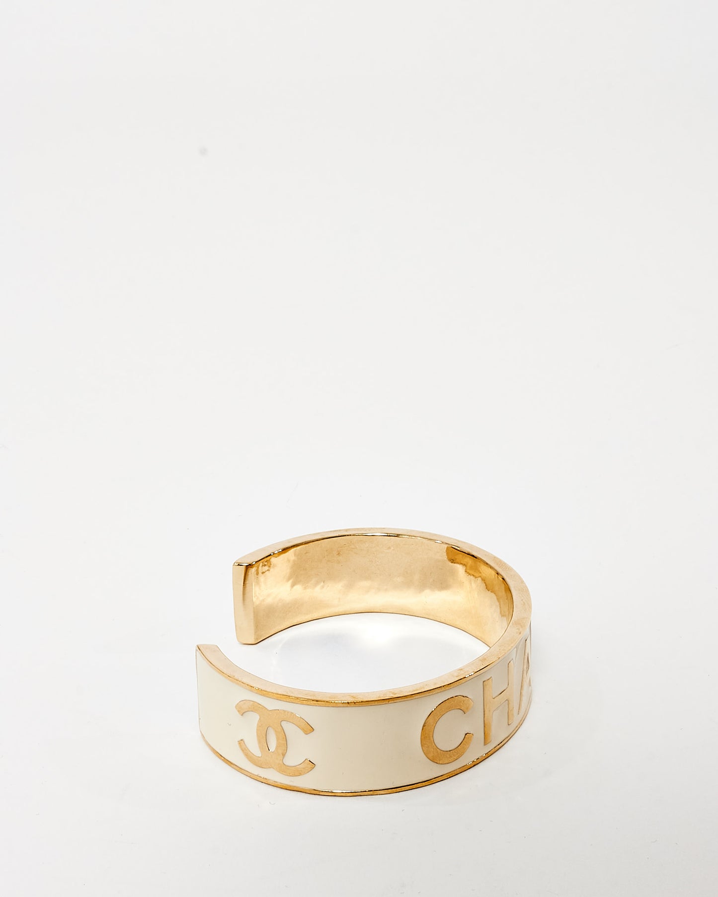 Chanel Gold 
White Enamel Logo 2022 Cuff - M