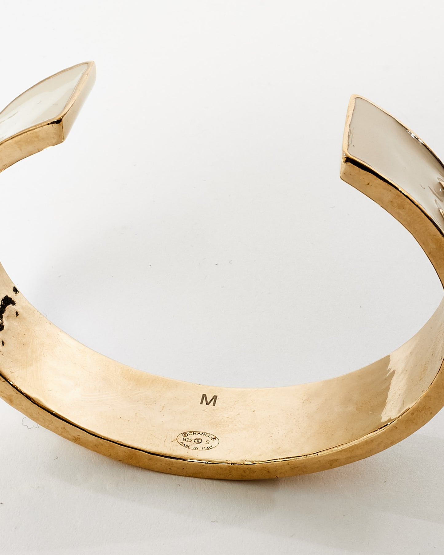 Chanel Gold 
White Enamel Logo 2022 Cuff - M