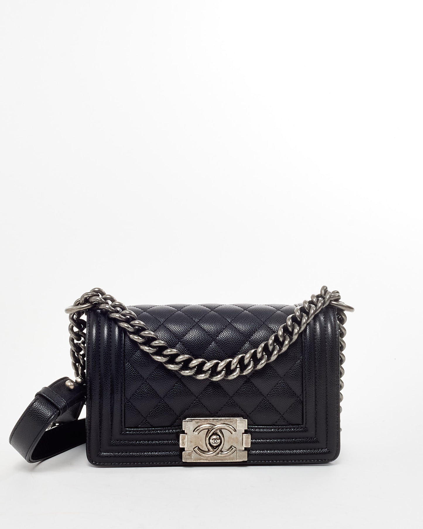 Chanel Black Caviar Leather Small Boy Crossbody Bag SHW