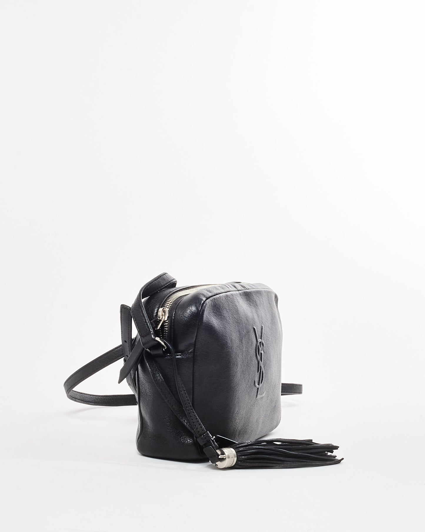 Saint Laurent Black Lou Camera Leather Crossbody Bag with Tassel