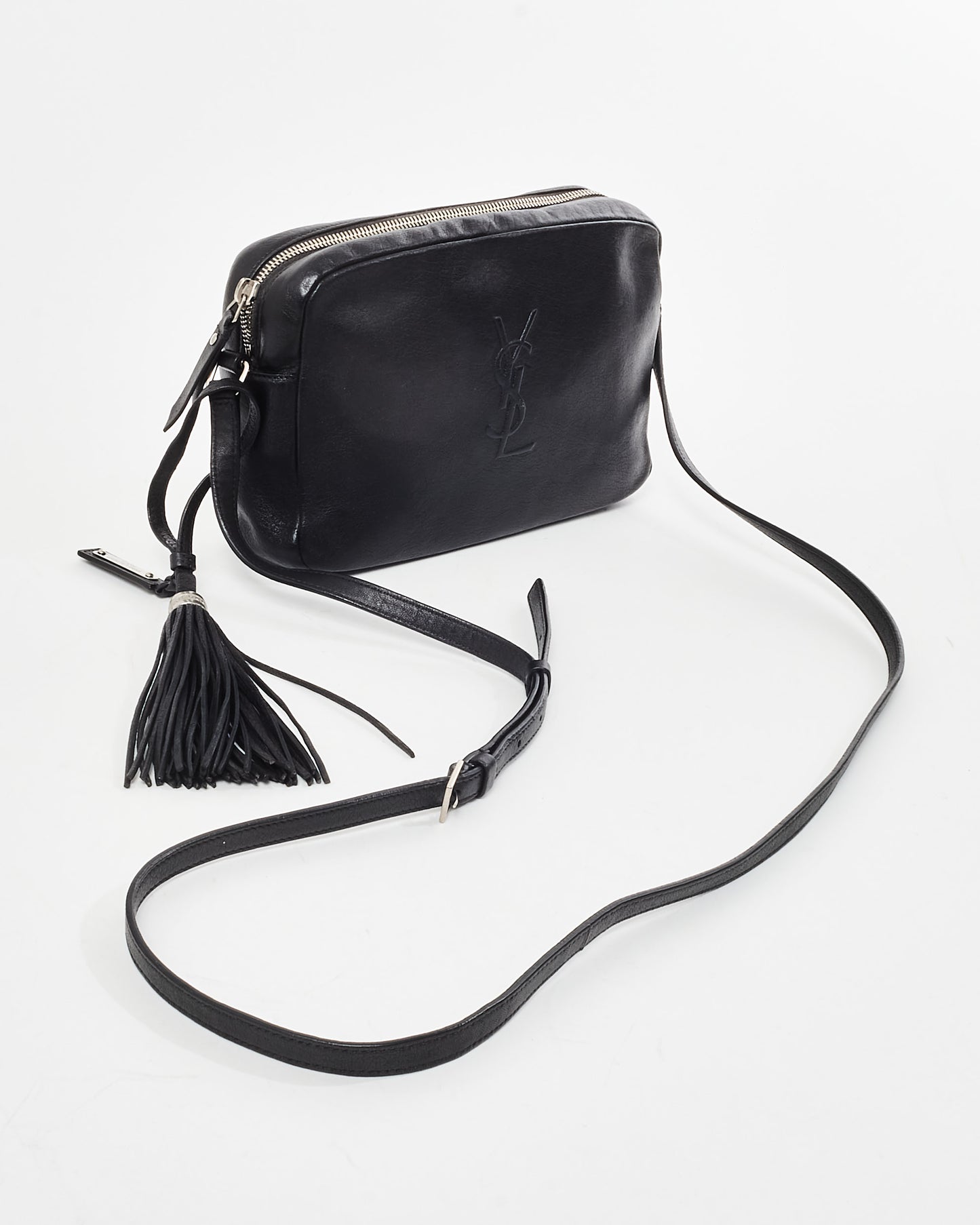 Saint Laurent Black Lou Camera Leather Crossbody Bag with Tassel