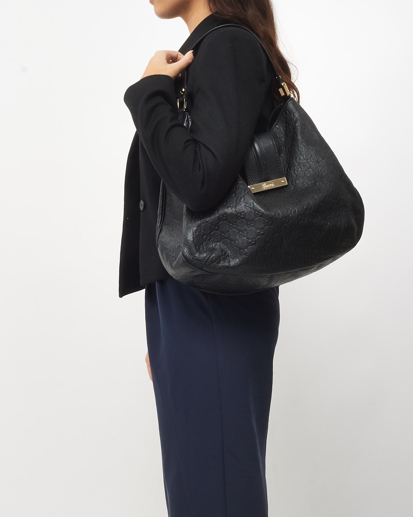 Gucci Black Guccissima Leather New Ladies Hobo Shoulder Bag