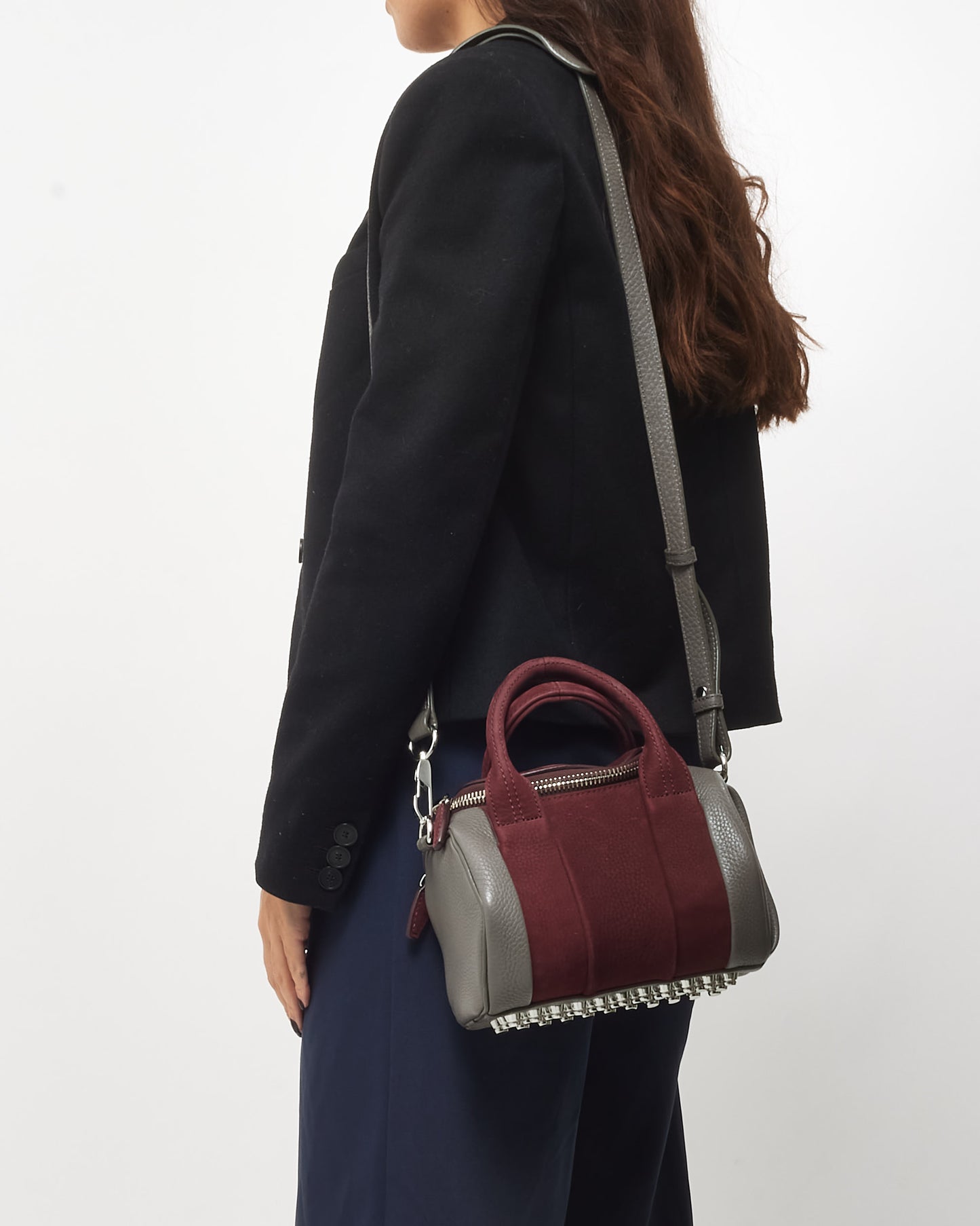 Alexander Wang Grey Leather 
Burgundy Suede Mini Rocco Duffle Bag