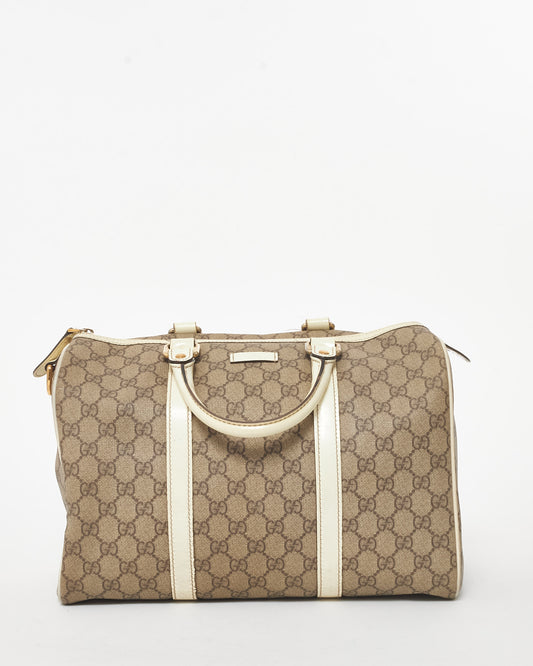 Gucci White and Beige GG Supreme Coated Canvas Joy Duffle Boston Bag