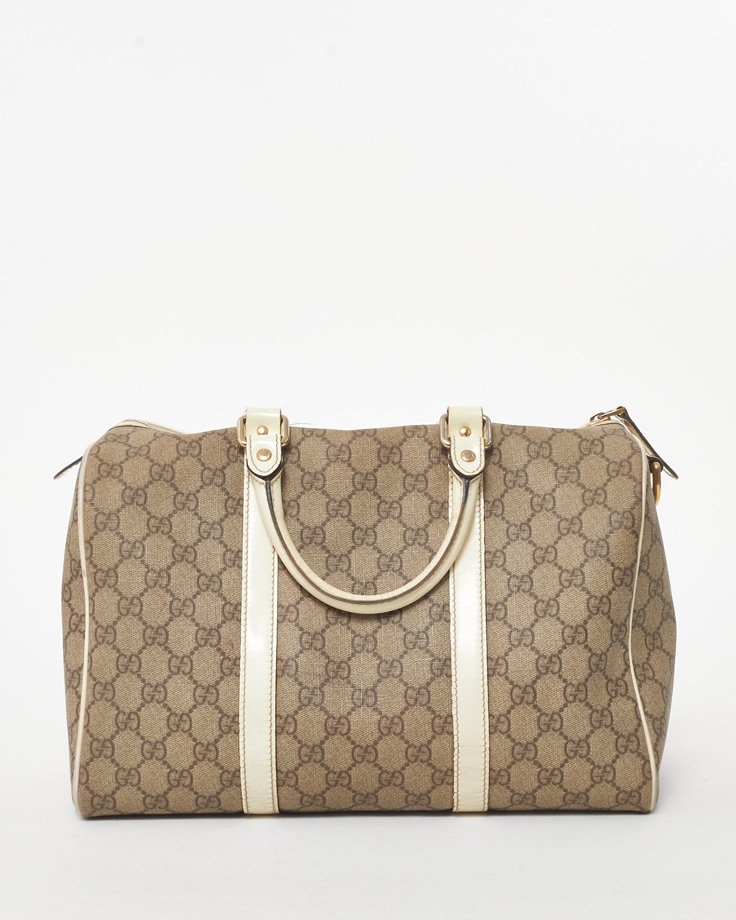 Gucci White and Beige GG Supreme Coated Canvas Joy Duffle Boston Bag