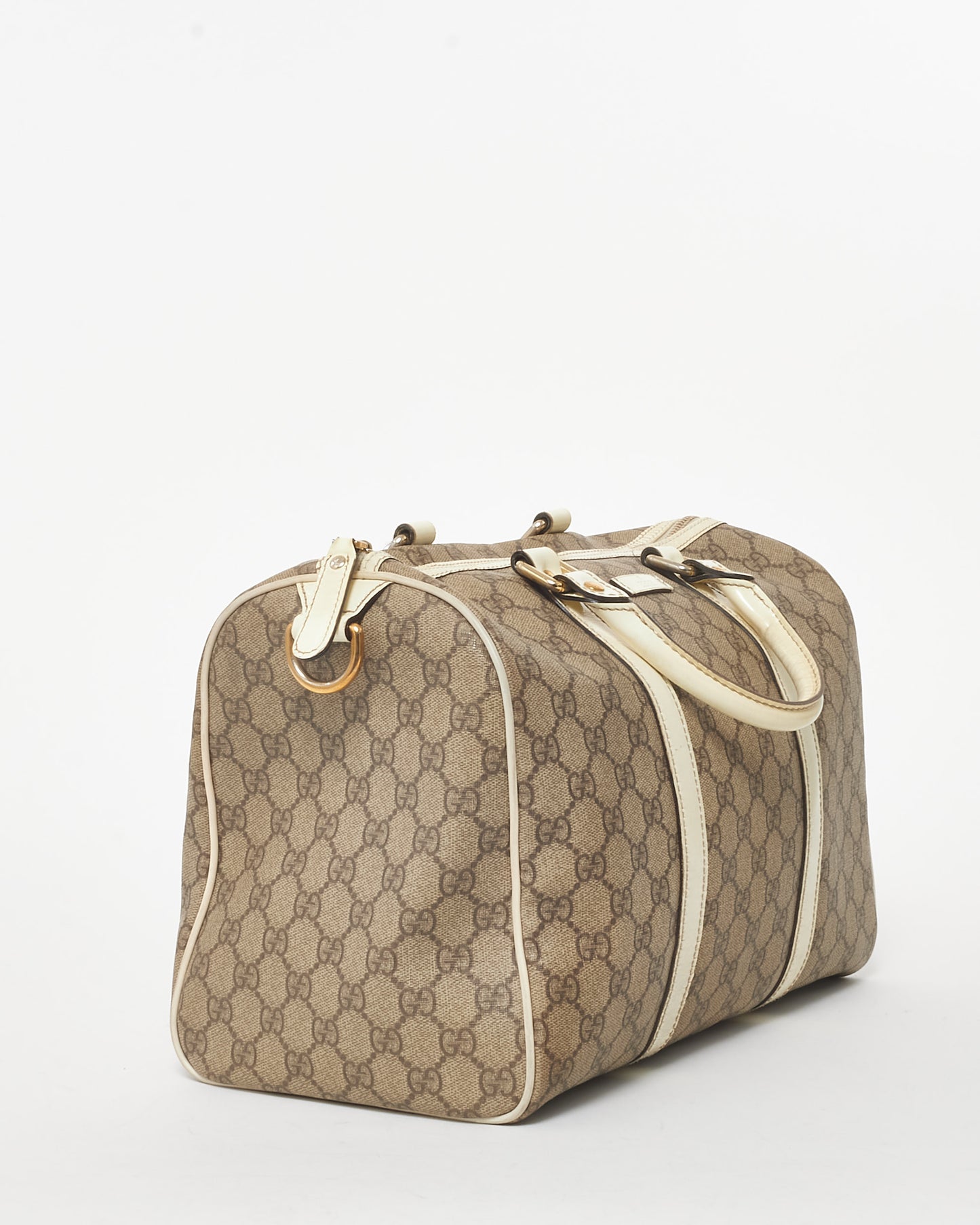 Gucci White and Beige GG Supreme Coated Canvas Joy Duffle Boston Bag