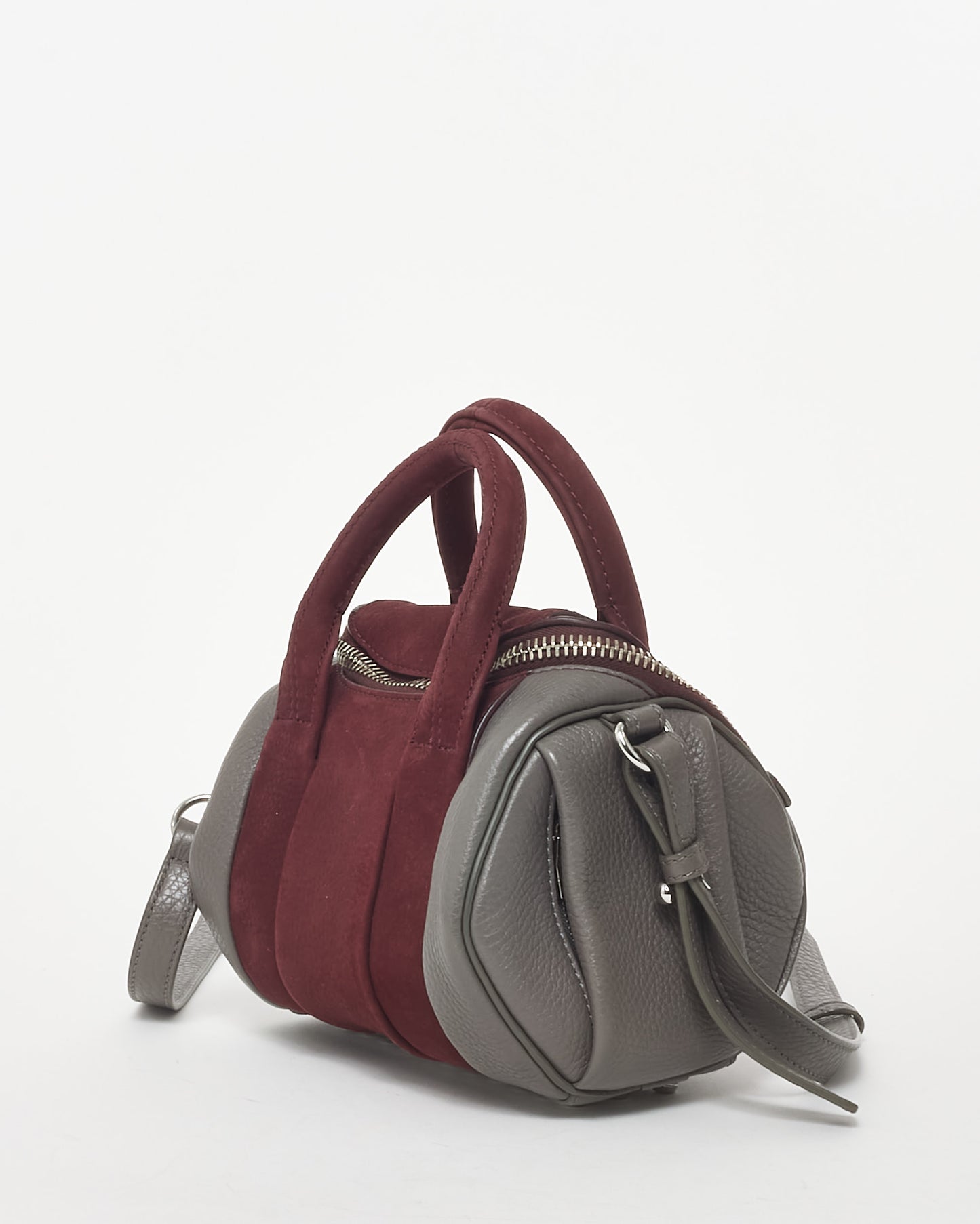 Alexander Wang Grey Leather 
Burgundy Suede Mini Rocco Duffle Bag