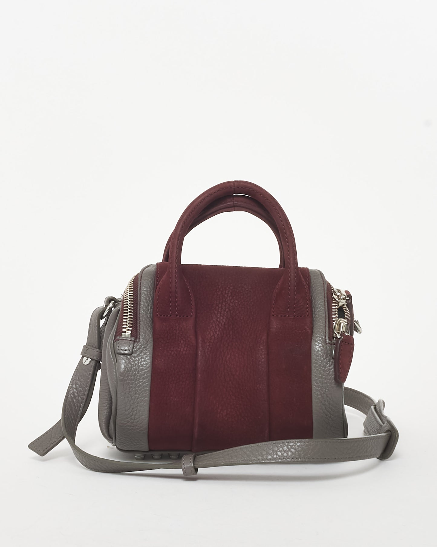 Alexander Wang Grey Leather 
Burgundy Suede Mini Rocco Duffle Bag