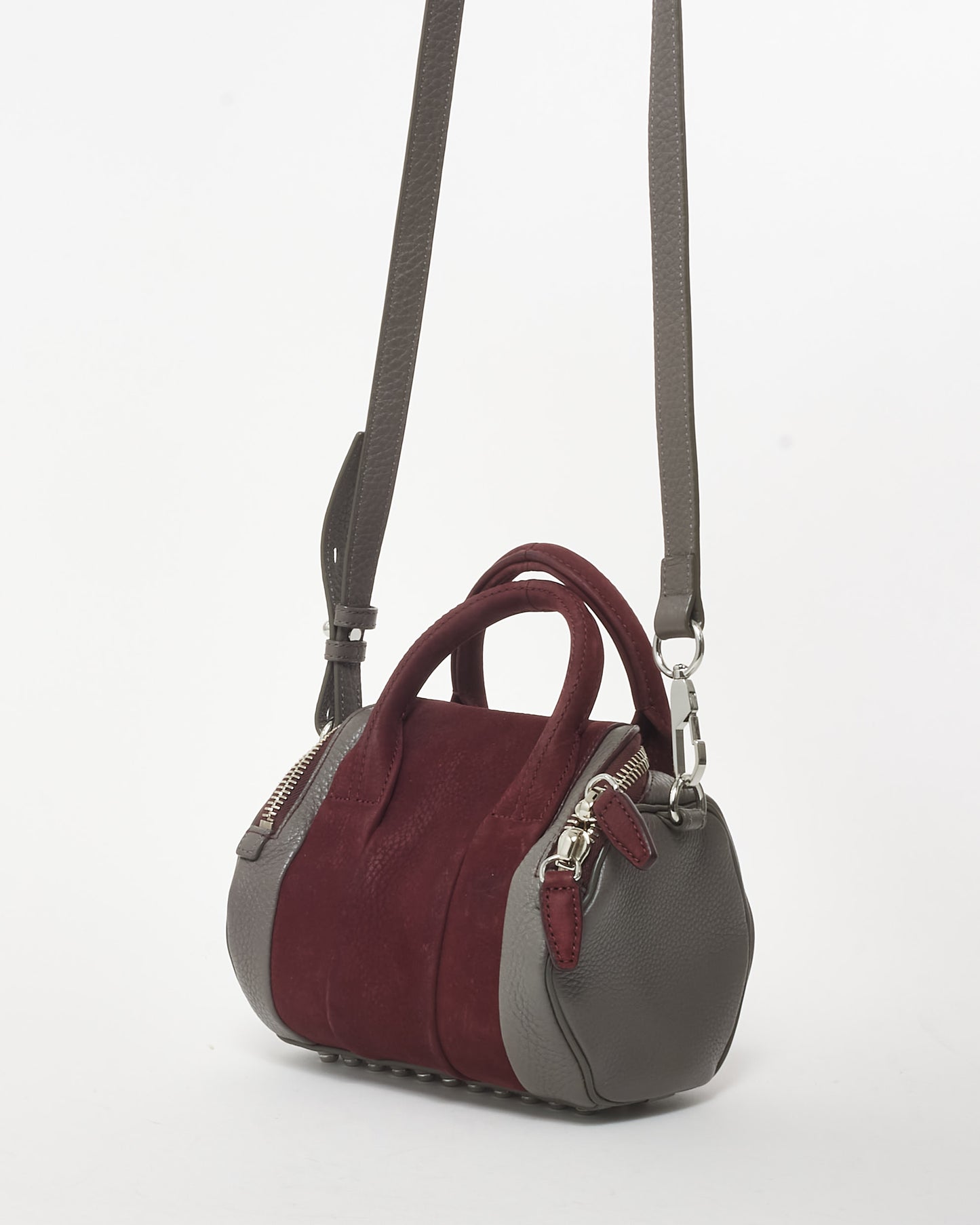 Alexander Wang Grey Leather 
Burgundy Suede Mini Rocco Duffle Bag